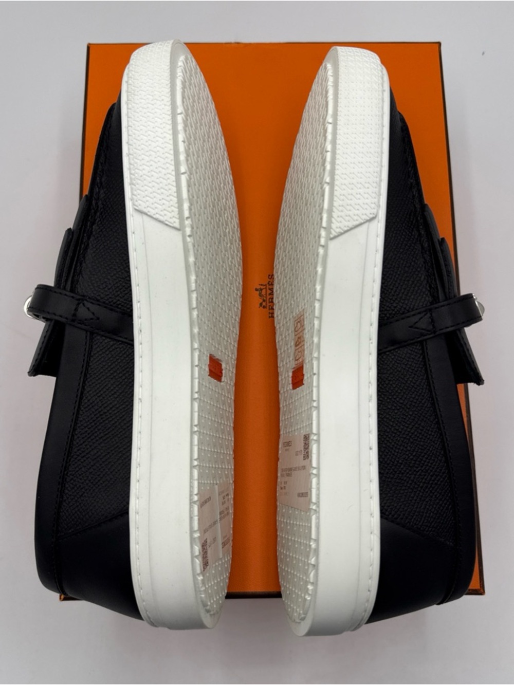 NWB HERMES Epsom Calfskin Game Slip On Fringe Sneakers 37.5 Black - Picture 9 of 12